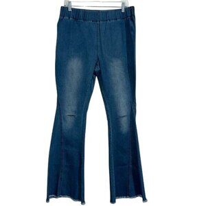 Womens XL Denim Bell-Bottom Jeans With Frayed Hem